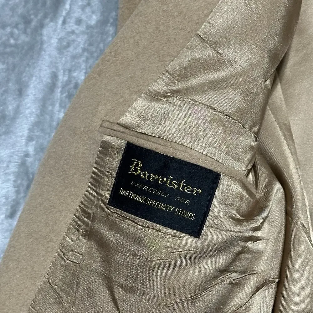 Vintage Barrister 100% Camel Hair Blazer Mens 44R Tan Union‎ Made USA Sport Coat